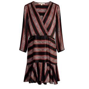 Veronica Beard Ivy Flounce Silk Wrap Style Dress 6 Red Black Party Boho Indie